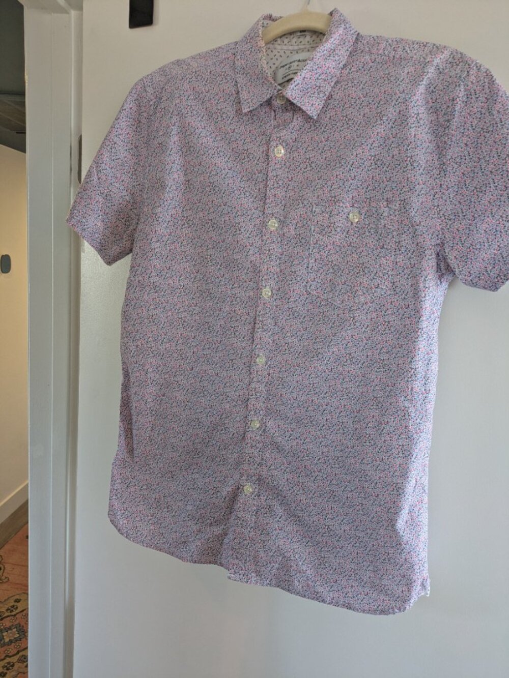 Paper Denim Cloth Mens Shirt Medium M Slim Fit Short Sleeve Micro Floral New